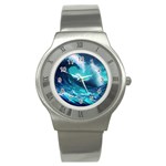 Tsunami Tidal Wave Ocean Waves Sea Nature Water Stainless Steel Watch Front