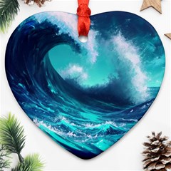 Tsunami Tidal Wave Ocean Waves Sea Nature Water Heart Ornament (two Sides) by Jancukart