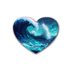 Tsunami Tidal Wave Ocean Waves Sea Nature Water Rubber Heart Coaster (4 Pack) by Jancukart