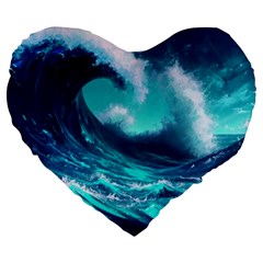 Tsunami Tidal Wave Ocean Waves Sea Nature Water Large 19  Premium Flano Heart Shape Cushions by Jancukart