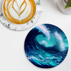 Tsunami Tidal Wave Ocean Waves Sea Nature Water Uv Print Round Tile Coaster by Jancukart