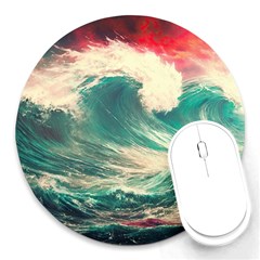 Storm Tsunami Waves Ocean Sea Nautical Nature 2 Round Mousepad