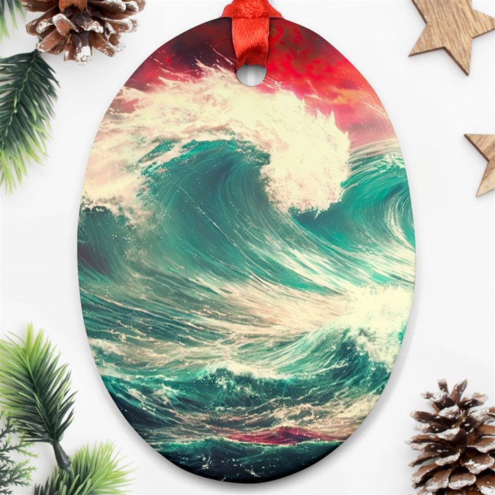 Storm Tsunami Waves Ocean Sea Nautical Nature 2 Ornament (Oval)