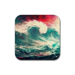 Storm Tsunami Waves Ocean Sea Nautical Nature 2 Rubber Coaster (square) by Jancukart