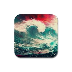 Storm Tsunami Waves Ocean Sea Nautical Nature 2 Rubber Square Coaster (4 Pack) by Jancukart