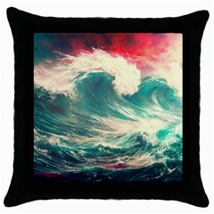 Storm Tsunami Waves Ocean Sea Nautical Nature 2 Throw Pillow Case (black) by Jancukart