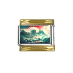 Storm Tsunami Waves Ocean Sea Nautical Nature 2 Gold Trim Italian Charm (9mm) by Jancukart