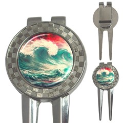 Storm Tsunami Waves Ocean Sea Nautical Nature 2 3-in-1 Golf Divots by Jancukart