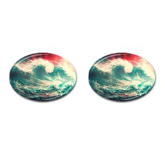 Storm Tsunami Waves Ocean Sea Nautical Nature 2 Cufflinks (oval) by Jancukart