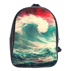 Storm Tsunami Waves Ocean Sea Nautical Nature 2 School Bag (large) by Jancukart