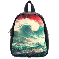 Storm Tsunami Waves Ocean Sea Nautical Nature 2 School Bag (small) by Jancukart