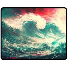 Storm Tsunami Waves Ocean Sea Nautical Nature 2 Two Sides Fleece Blanket (medium)