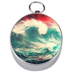 Storm Tsunami Waves Ocean Sea Nautical Nature 2 Silver Compasses Front