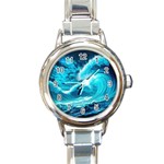 Waves Ocean Sea Tsunami Nautical 3 Round Italian Charm Watch Front