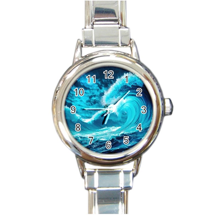 Waves Ocean Sea Tsunami Nautical 3 Round Italian Charm Watch