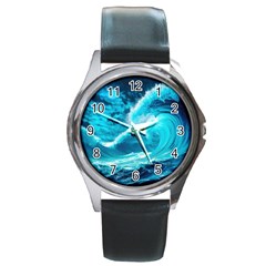 Waves Ocean Sea Tsunami Nautical 3 Round Metal Watch by Jancukart