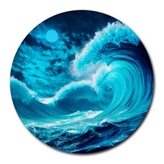 Waves Ocean Sea Tsunami Nautical 3 Round Mousepad by Jancukart