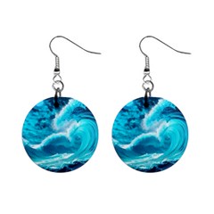 Waves Ocean Sea Tsunami Nautical 3 Mini Button Earrings by Jancukart