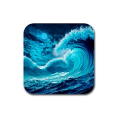 Waves Ocean Sea Tsunami Nautical 3 Rubber Square Coaster (4 Pack)