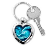 Waves Ocean Sea Tsunami Nautical 3 Key Chain (Heart) Front