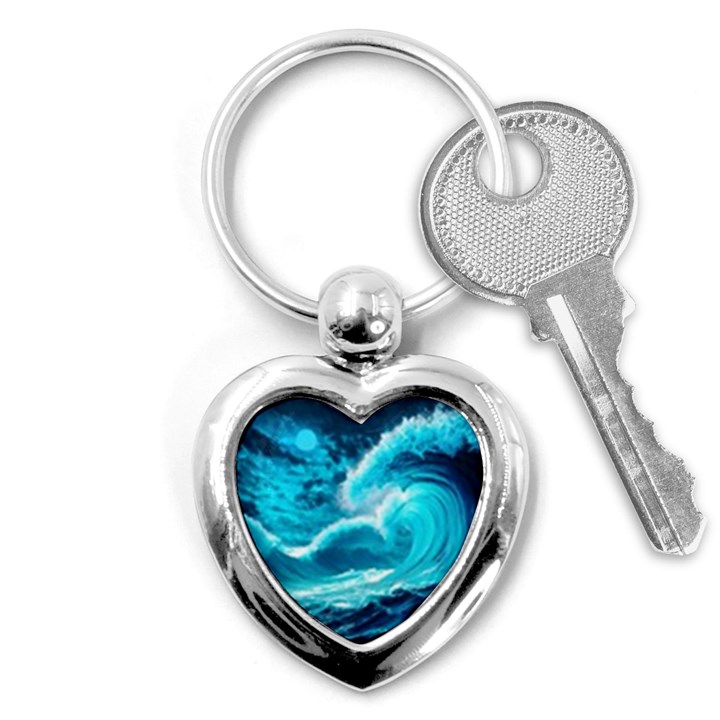 Waves Ocean Sea Tsunami Nautical 3 Key Chain (Heart)