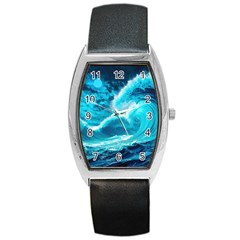 Waves Ocean Sea Tsunami Nautical 3 Barrel Style Metal Watch by Jancukart