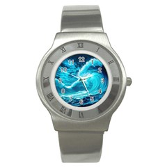 Waves Ocean Sea Tsunami Nautical 3 Stainless Steel Watch by Jancukart