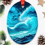 Waves Ocean Sea Tsunami Nautical 3 Oval Ornament (Two Sides) Front