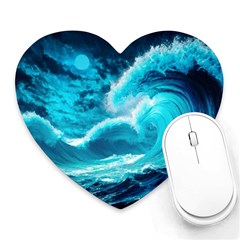 Waves Ocean Sea Tsunami Nautical 3 Heart Mousepad