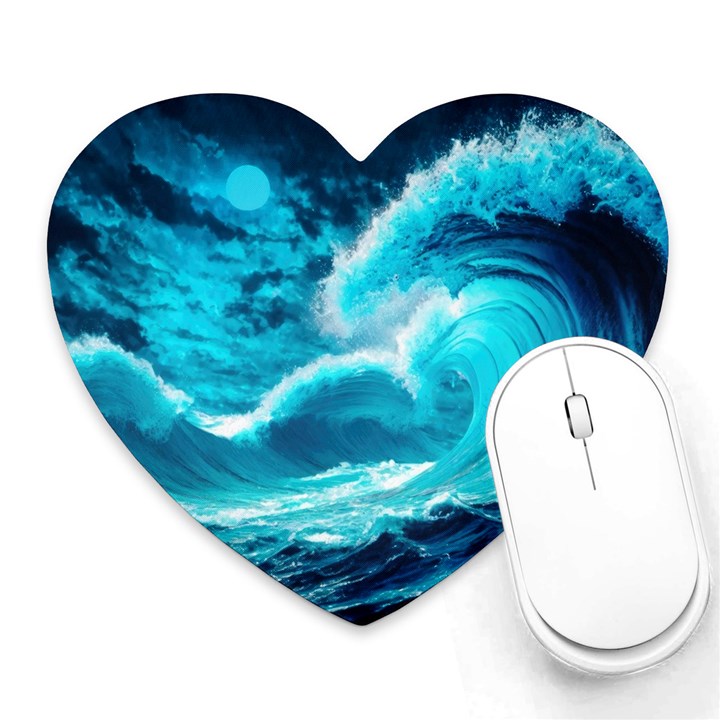 Waves Ocean Sea Tsunami Nautical 3 Heart Mousepad