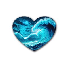 Waves Ocean Sea Tsunami Nautical 3 Rubber Heart Coaster (4 Pack) by Jancukart