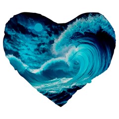 Waves Ocean Sea Tsunami Nautical 3 Large 19  Premium Heart Shape Cushions by Jancukart