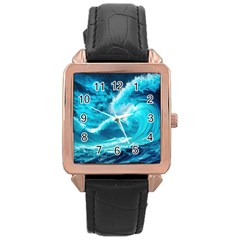 Waves Ocean Sea Tsunami Nautical 3 Rose Gold Leather Watch  by Jancukart