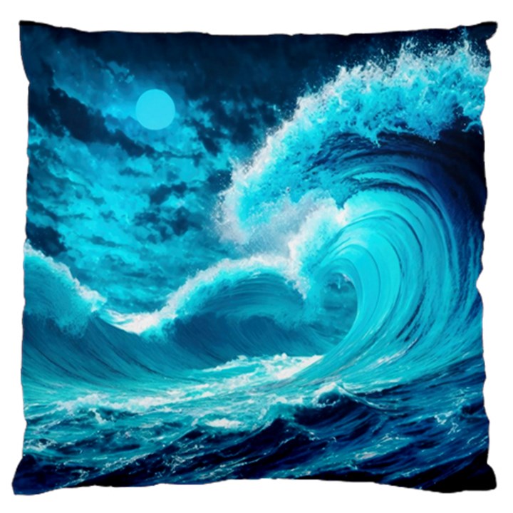 Waves Ocean Sea Tsunami Nautical 3 Large Premium Plush Fleece Cushion Case (Two Sides)