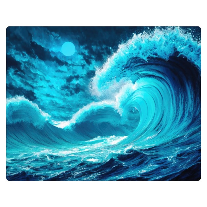 Waves Ocean Sea Tsunami Nautical 3 Two Sides Premium Plush Fleece Blanket (Medium)