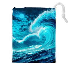 Waves Ocean Sea Tsunami Nautical 3 Drawstring Pouch (4xl) by Jancukart