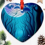 Forrest Jungle Blue Artwork Ornament (Heart) Front