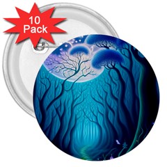 Forrest Jungle Blue Artwork 3  Buttons (10 Pack)  by Jancukart