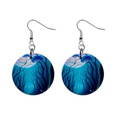 Forrest Jungle Blue Artwork Mini Button Earrings