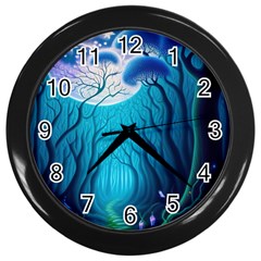 Forrest Jungle Blue Artwork Wall Clock (black) by Jancukart