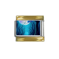 Forrest Jungle Blue Artwork Gold Trim Italian Charm (9mm)