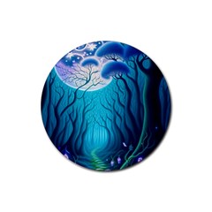 Forrest Jungle Blue Artwork Rubber Coaster (round) by Jancukart