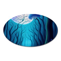 Forrest Jungle Blue Artwork Oval Magnet by Jancukart