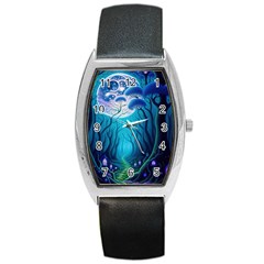 Forrest Jungle Blue Artwork Barrel Style Metal Watch