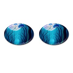 Forrest Jungle Blue Artwork Cufflinks (oval)