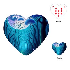 Forrest Jungle Blue Artwork Playing Cards Single Design (heart) by Jancukart