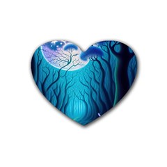 Forrest Jungle Blue Artwork Rubber Heart Coaster (4 Pack)