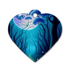 Forrest Jungle Blue Artwork Dog Tag Heart (one Side) by Jancukart