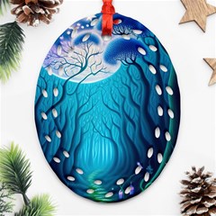 Forrest Jungle Blue Artwork Ornament (oval Filigree)