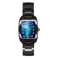 Forrest Jungle Blue Artwork Stainless Steel Barrel Watch